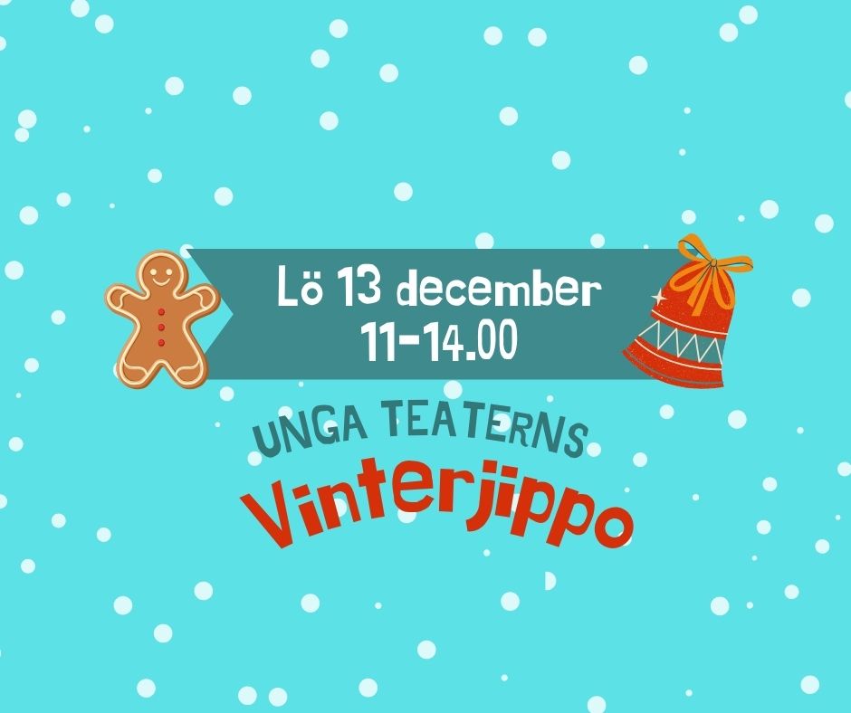 En blå bakgrund och i mitten texten Unga Teaterns vinterjippo.